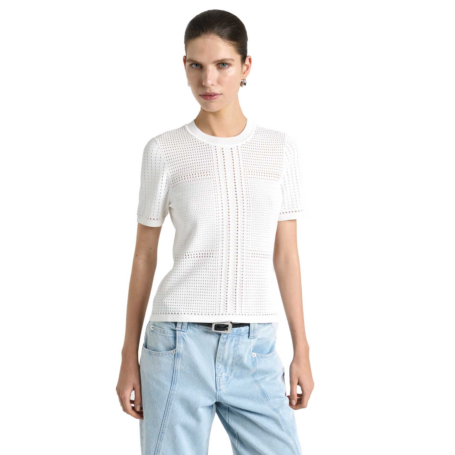 Cue Perforated Short Sleeve Knit Top
